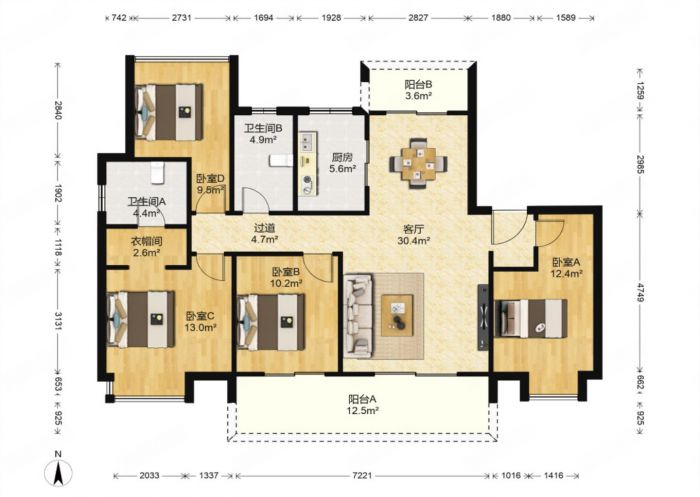 雍华府 4室2厅2卫 136.67m&sup2;
