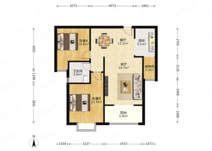 华强城 2室2厅1卫 90.62m&sup2;