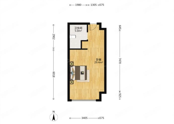 圆融堤调 1室1厅1卫 55m&sup2;