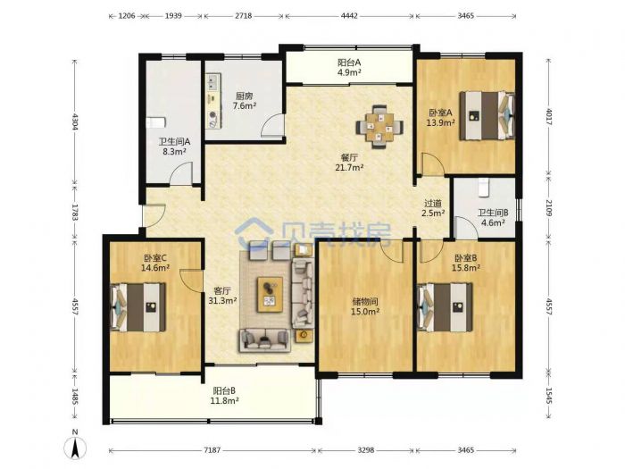 虹桥北村 4室2厅2卫 176m&sup2;