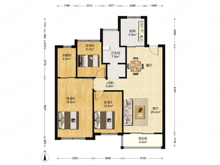 印象公馆 3室2厅1卫 130m&sup2;