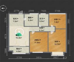 云樾东方 3室2厅1卫 95m&sup2;