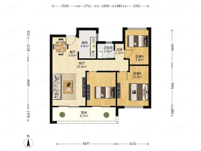 春风南岸东园 3室2厅1卫 96m&sup2;