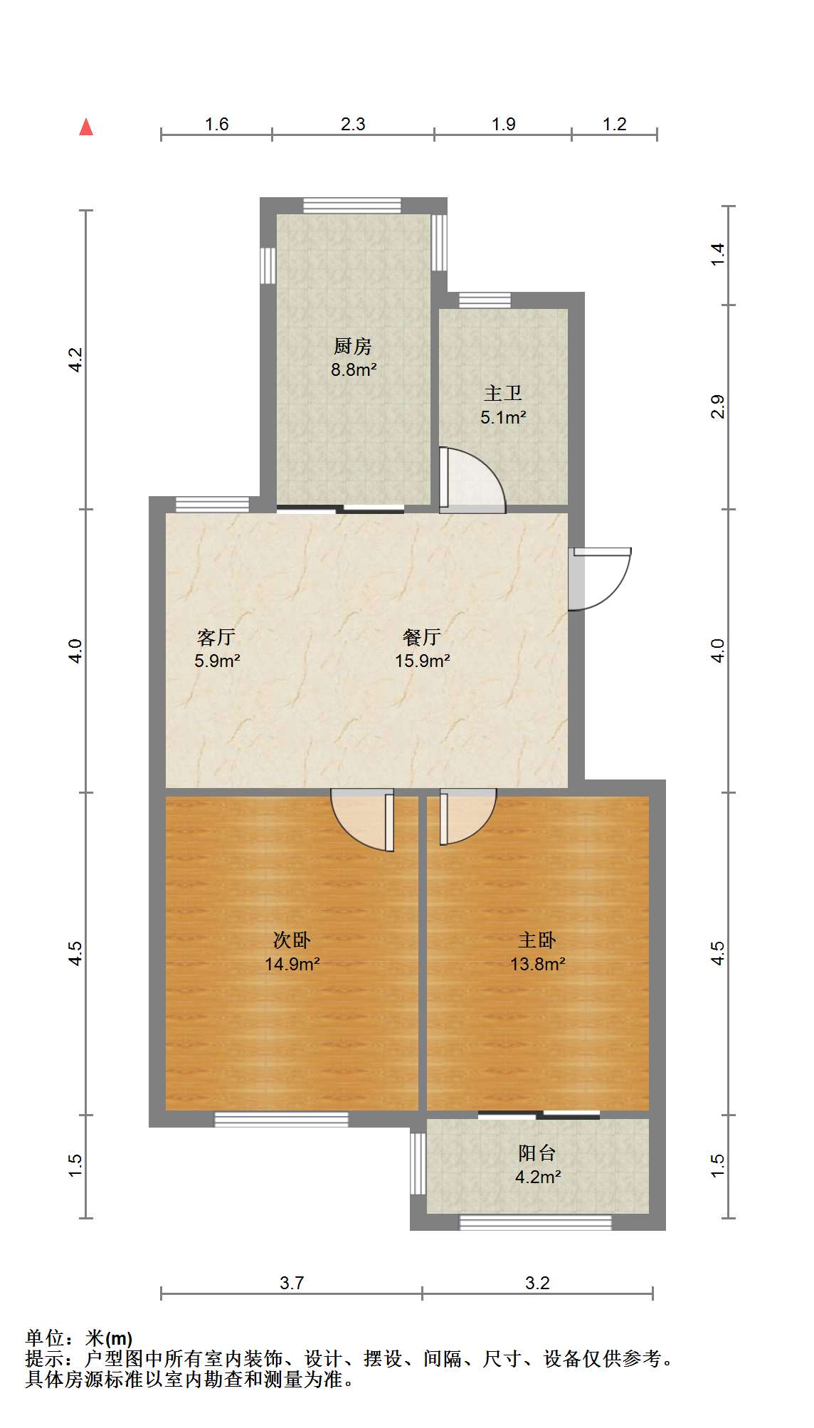 盛唐公寓 2室2厅1卫 82m&sup2;