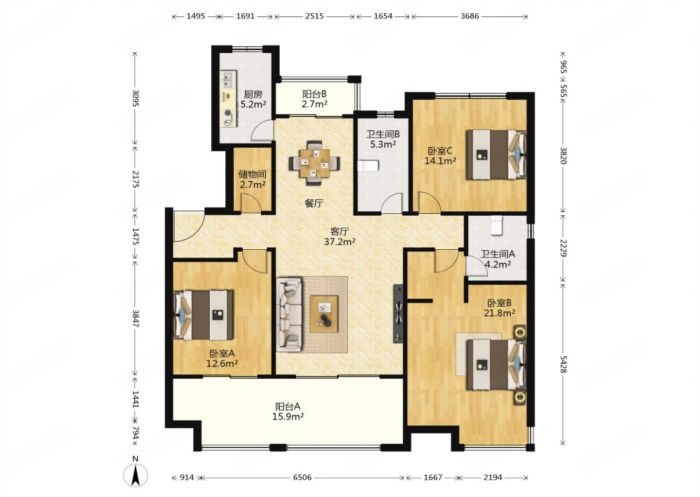 万科白鹭郡 3室2厅2卫 129m&sup2;