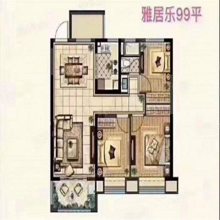 南通雅居乐花园 3室2厅1卫 99m&sup2;