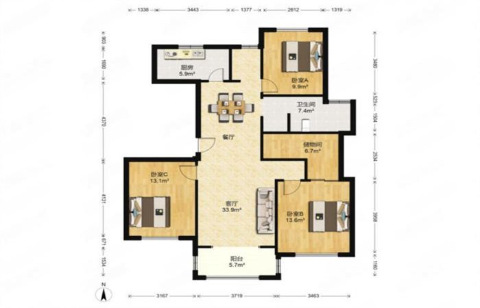 德诚翠湖湾 3室2厅2卫 134m&sup2;