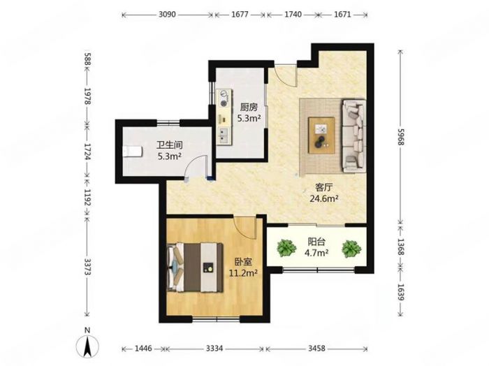 世濠花园 1室1厅1卫 65m&sup2;