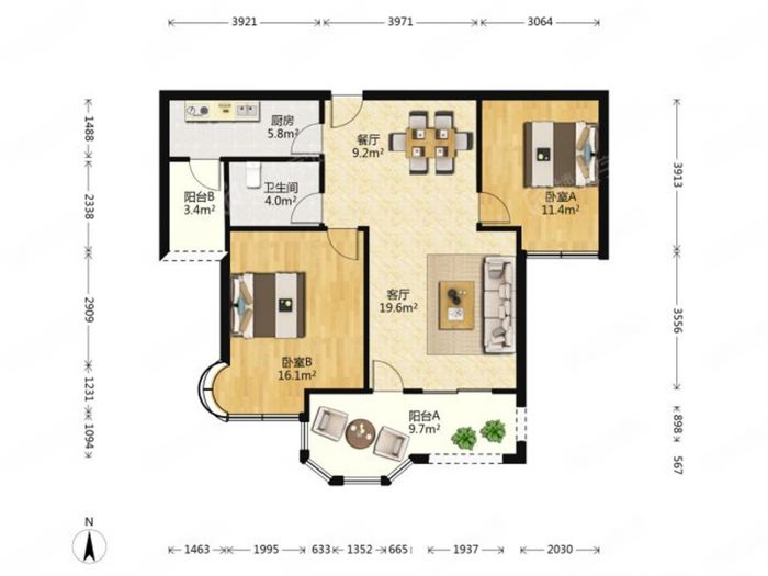 帝奥世伦名郡 2室1厅1卫 96m&sup2;