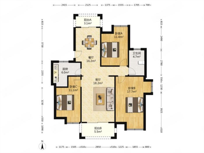 尚海城 3室1厅1卫 120m&sup2;