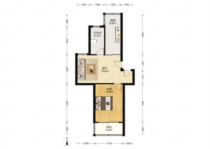 外滩北苑 1室1厅1卫 60m&sup2;
