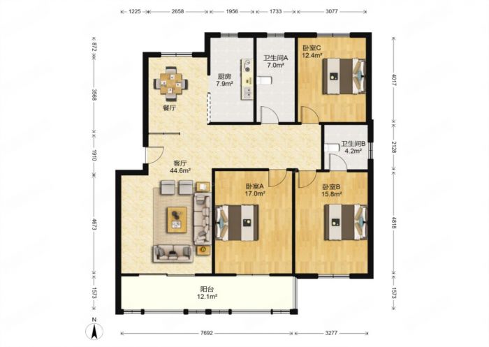 文峰北苑 3室2厅2卫 129.93m&sup2;