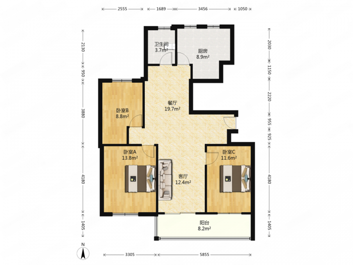 紫东南苑 3室1厅1卫 129m&sup2;