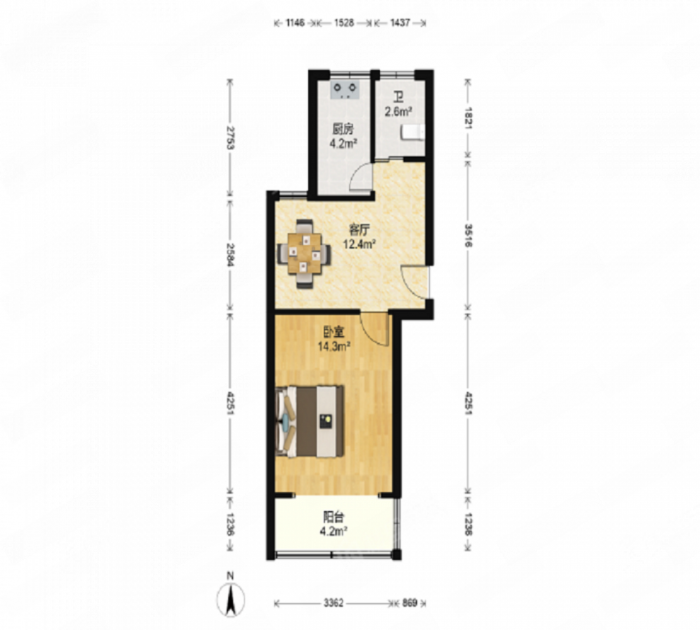 越江新村 1室1厅1卫 47m&sup2;