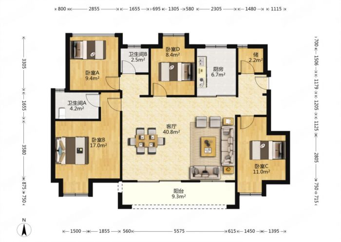 雍锦澜湾 3室2厅2卫 131.21m&sup2;