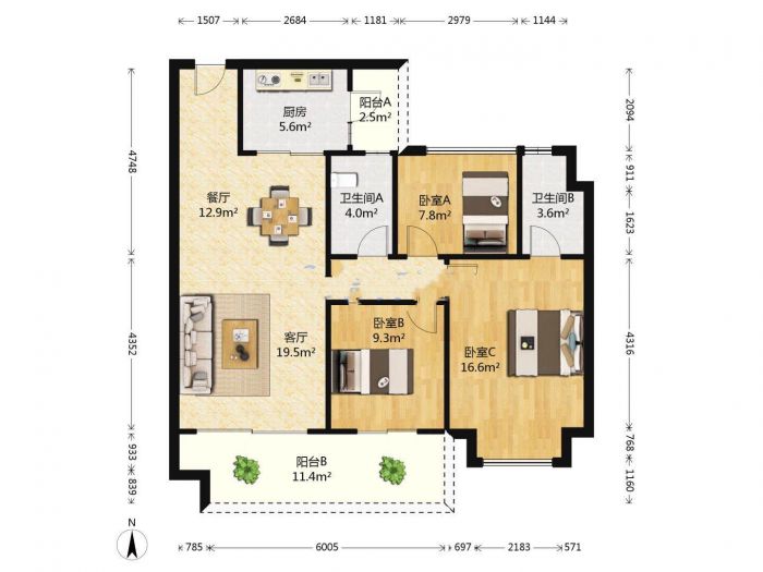 碧桂园时代悦城 3室2厅2卫 114m&sup2;