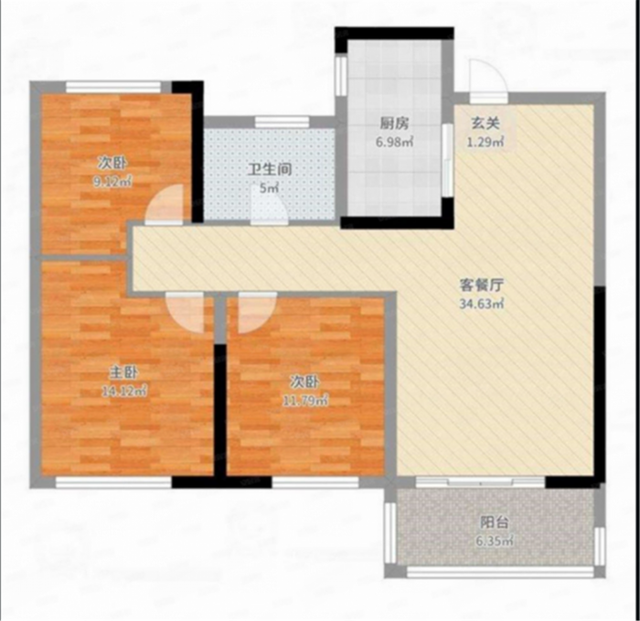 绿地新里城 3室2厅1卫 95m&sup2;