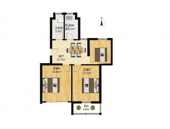 万象东园 2室2厅1卫 80m&sup2;