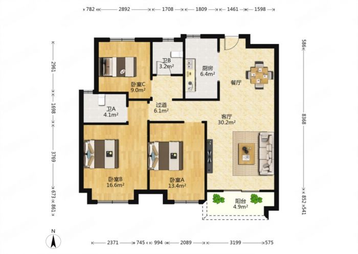 保利香槟国际 3室2厅2卫 114.21m&sup2;