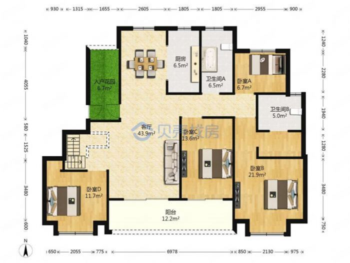 盛和九里香堤二期 4室2厅2卫 150.00m&sup2;