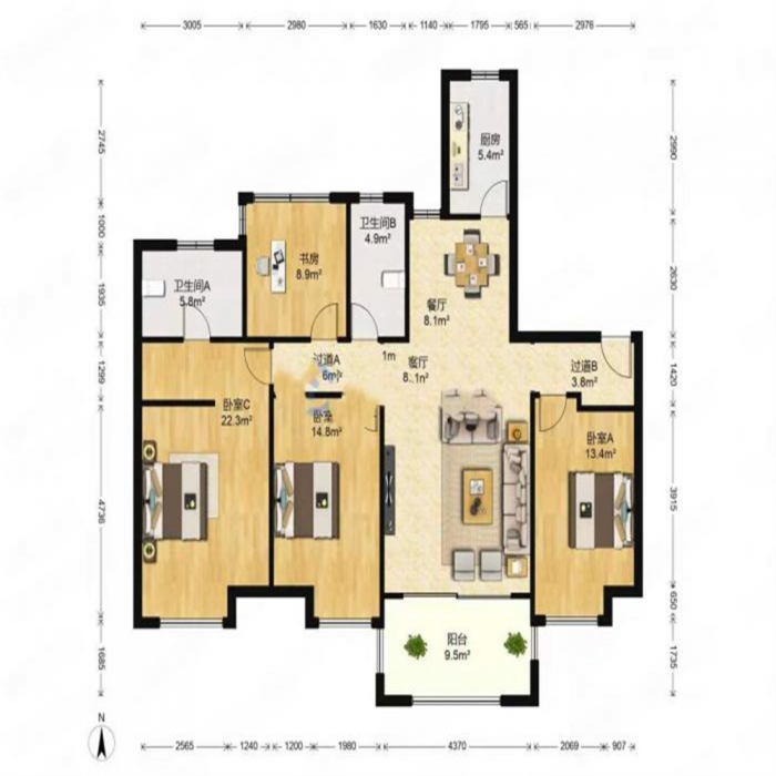 万科城市之光 4室2厅2卫 142m&sup2;
