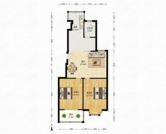 尚德城邦 2室1厅1卫 88m&sup2;