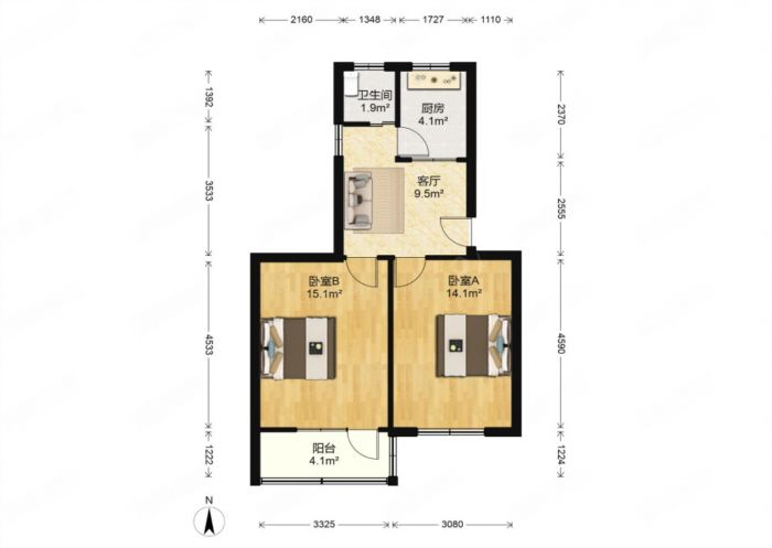 城南新村(崇川区) 2室1厅1卫 60.36m&sup2;