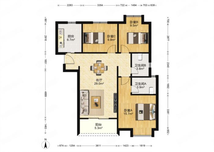 中海碧林湾 3室2厅2卫 108m&sup2;