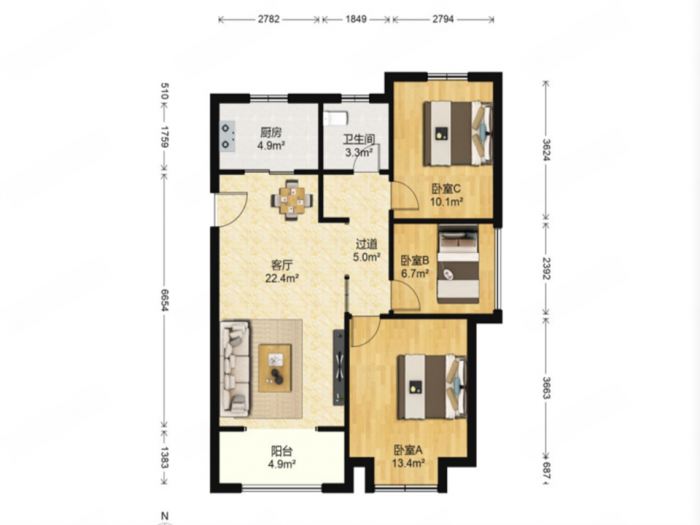 新城香溢紫郡 3室2厅1卫 93.13m&sup2;