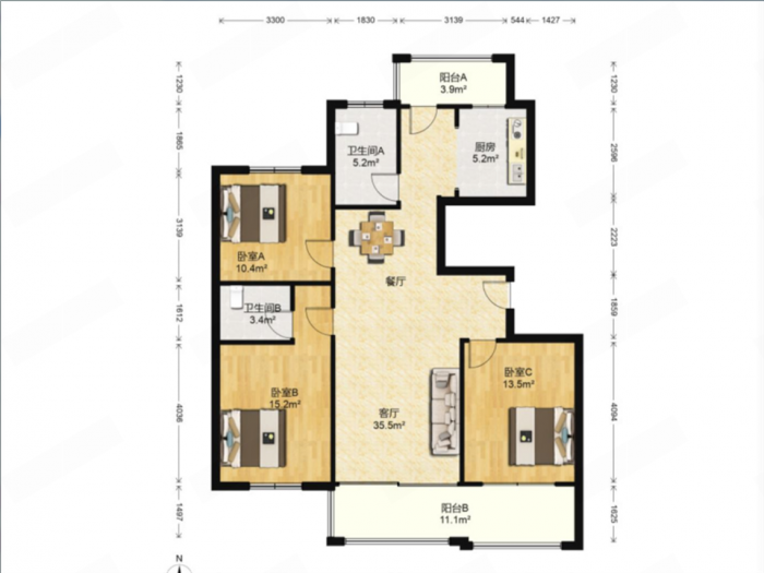 红星嘉苑 3室2厅2卫 131.74m&sup2;