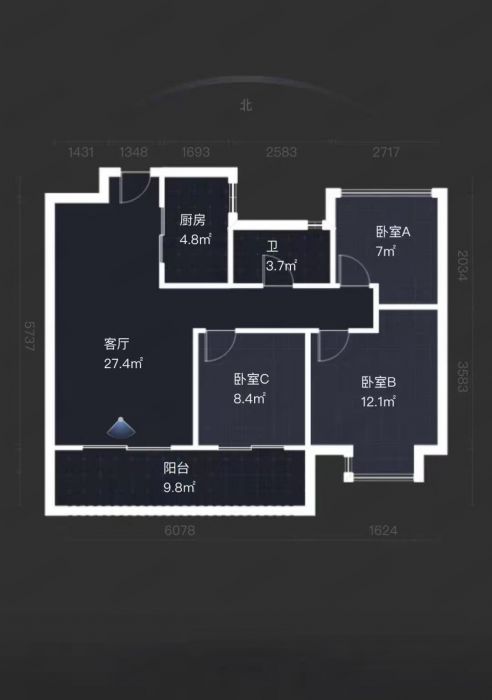 时光漫城 3室2厅1卫 92m&sup2;
