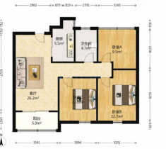 竹韵花园 2室2厅1卫 70m&sup2;