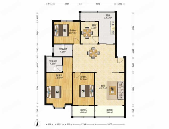 紫竹苑 3室2厅1卫 125m&sup2;