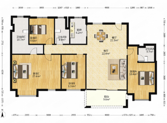 中海铂樾府 4室2厅2卫 175m&sup2;