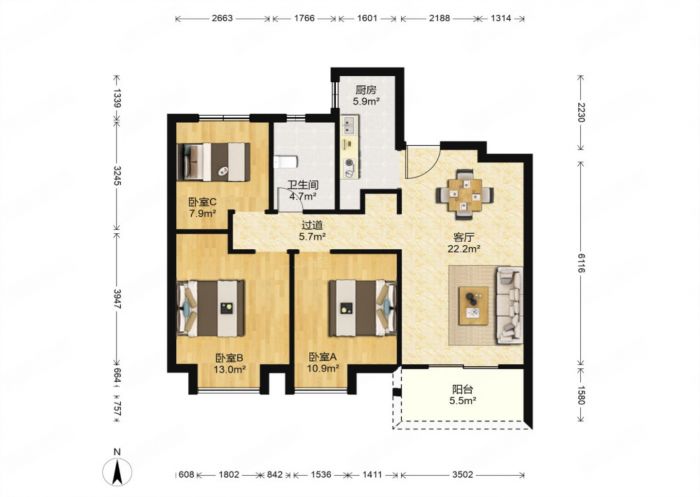 中海碧林湾 3室2厅1卫 96m&sup2;