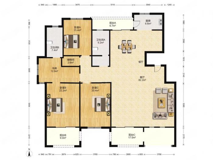 南通壹城水清木华 3室3厅2卫 240m&sup2;