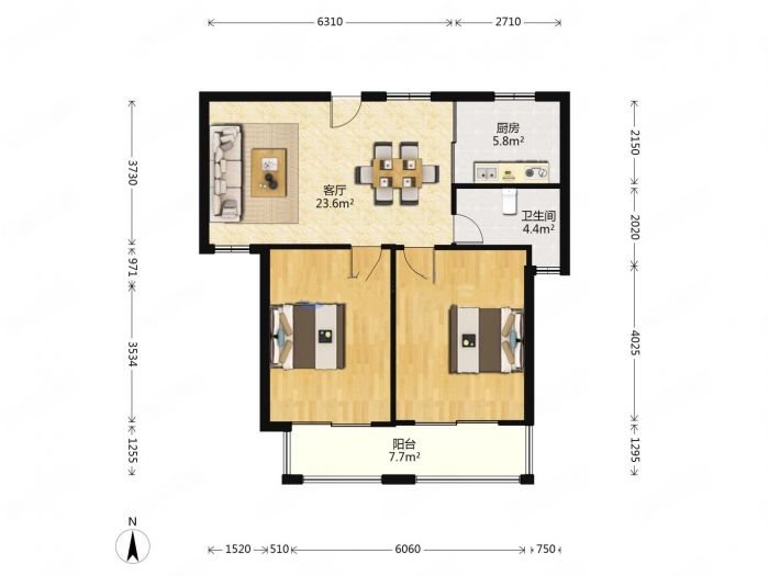 朝阳花苑 2室2厅1卫 76m&sup2;