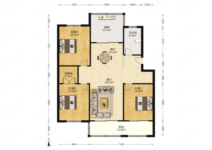 天山花苑 3室2厅1卫 141m&sup2;