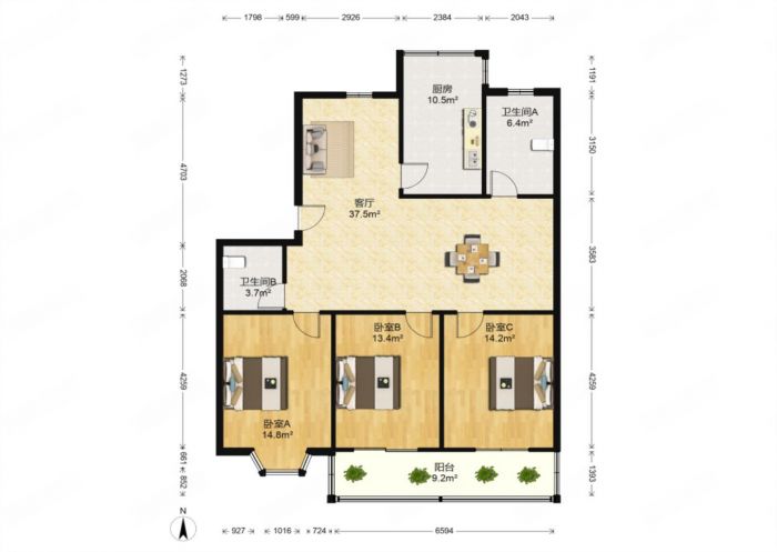 富丽花园 3室2厅2卫 130m&sup2;