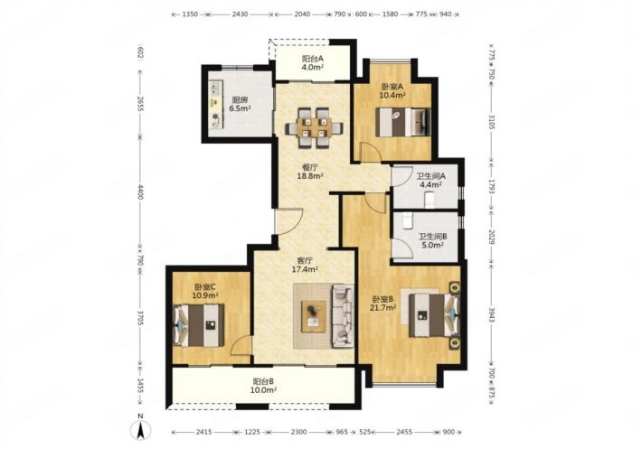 绿城沁园 3室2厅2卫 130.00m&sup2;