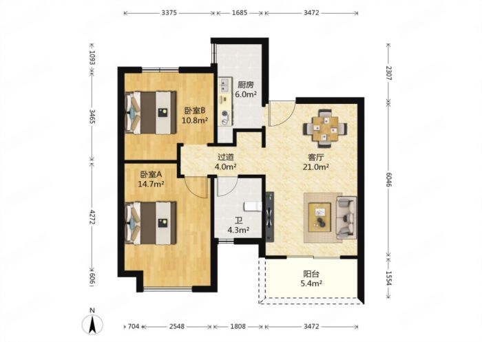 中海碧林湾 2室1厅1卫 85m&sup2;