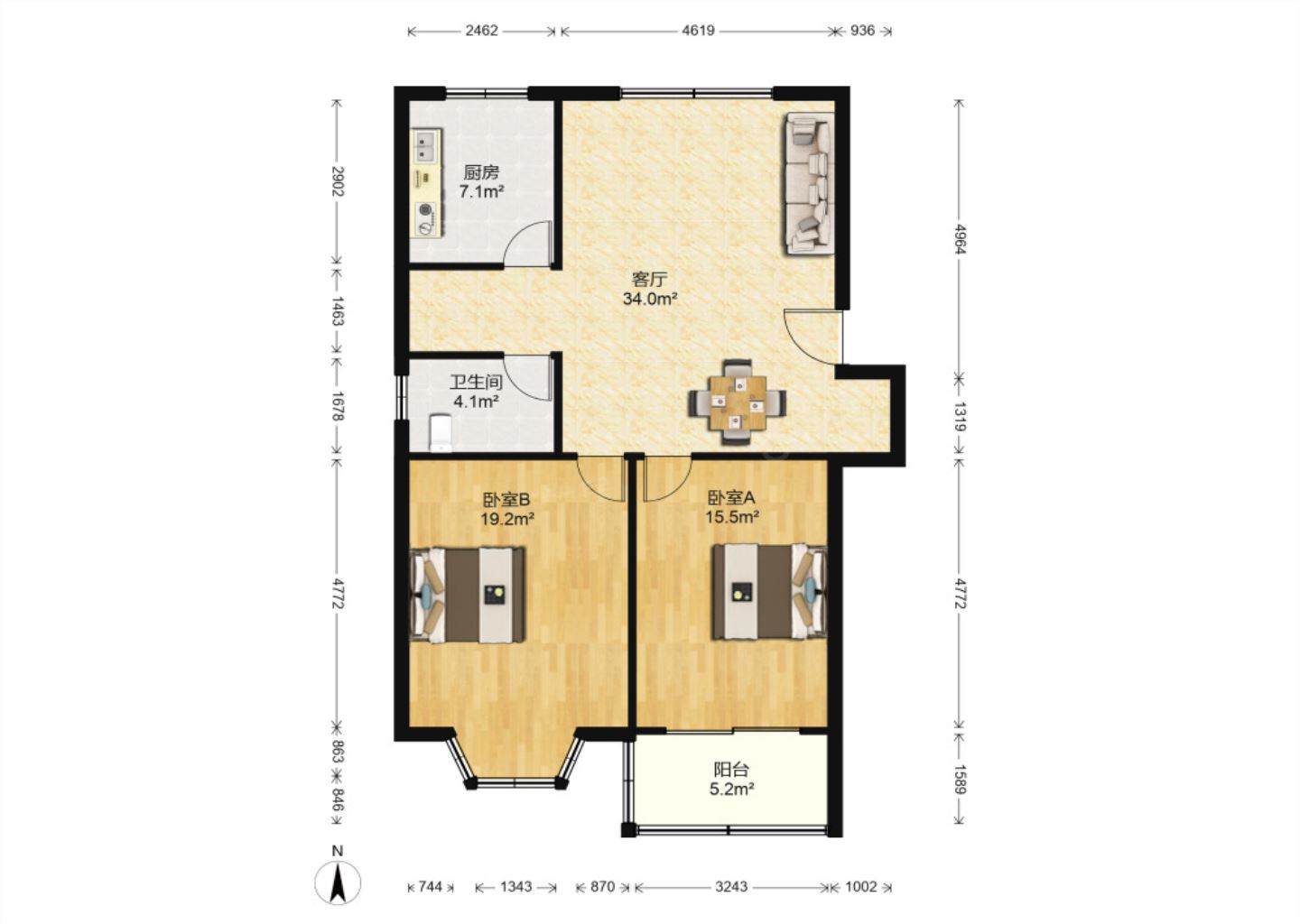 紫荆花园 3室2厅1卫 96m&sup2;