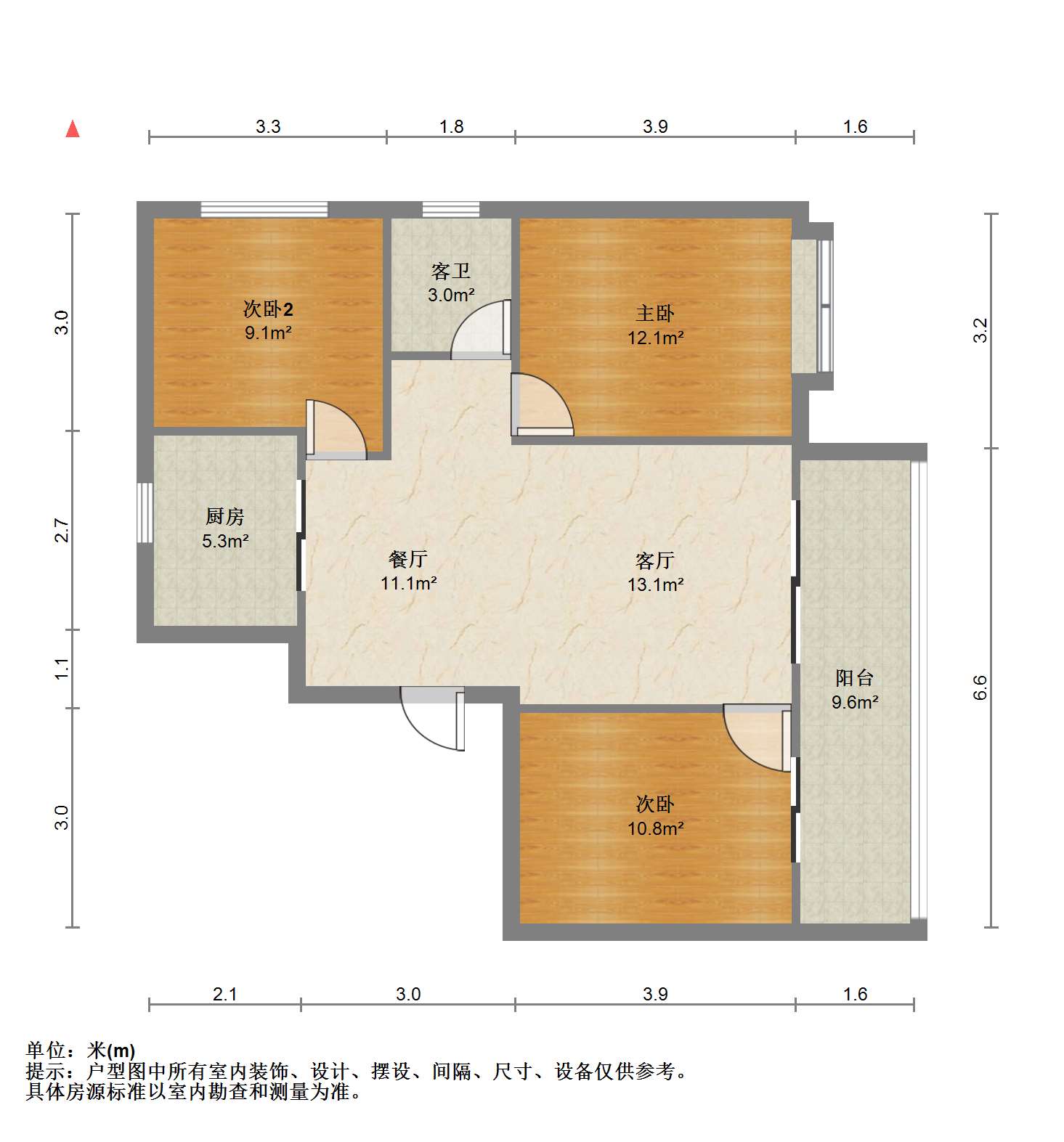 卓越万科新都会 3室2厅1卫 100m&sup2;