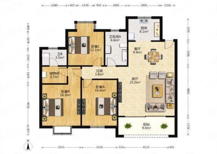 皇家花园北区 3室2厅2卫 141m&sup2;