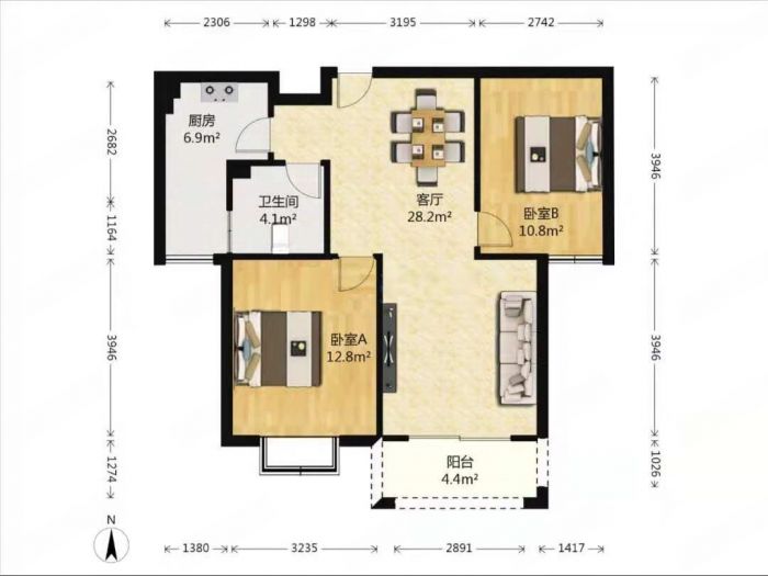 优山美地花园 2室2厅1卫 96m&sup2;