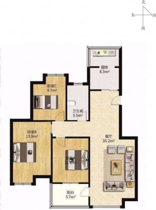 军山汇贤居 3室1厅1卫 102m&sup2;
