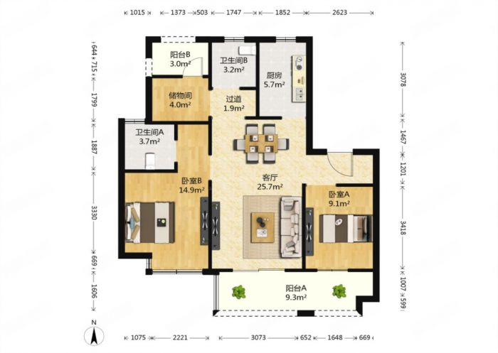 丽景湾 3室1厅2卫 95m&sup2;