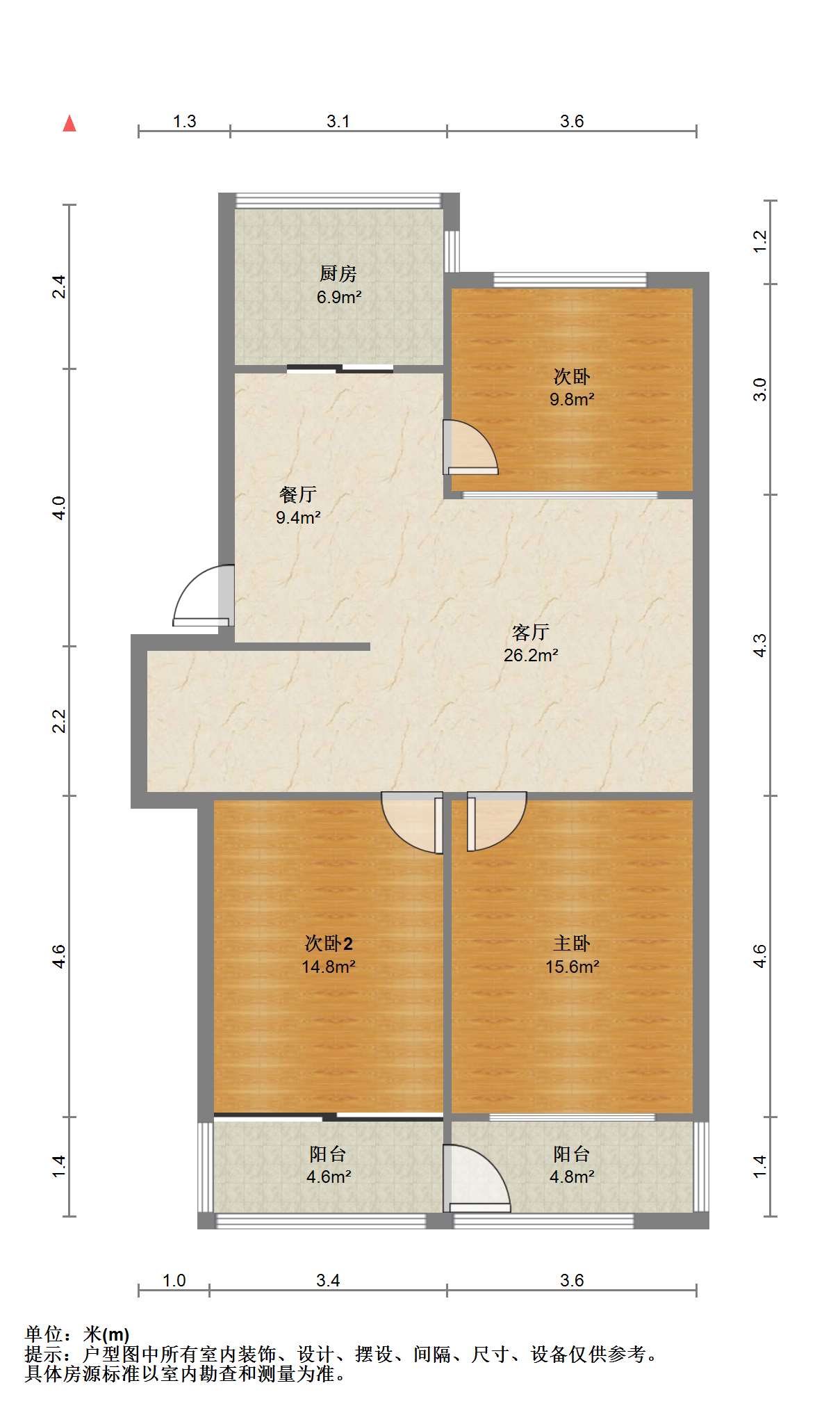 三喜花苑 3室2厅1卫 96.00m&sup2;