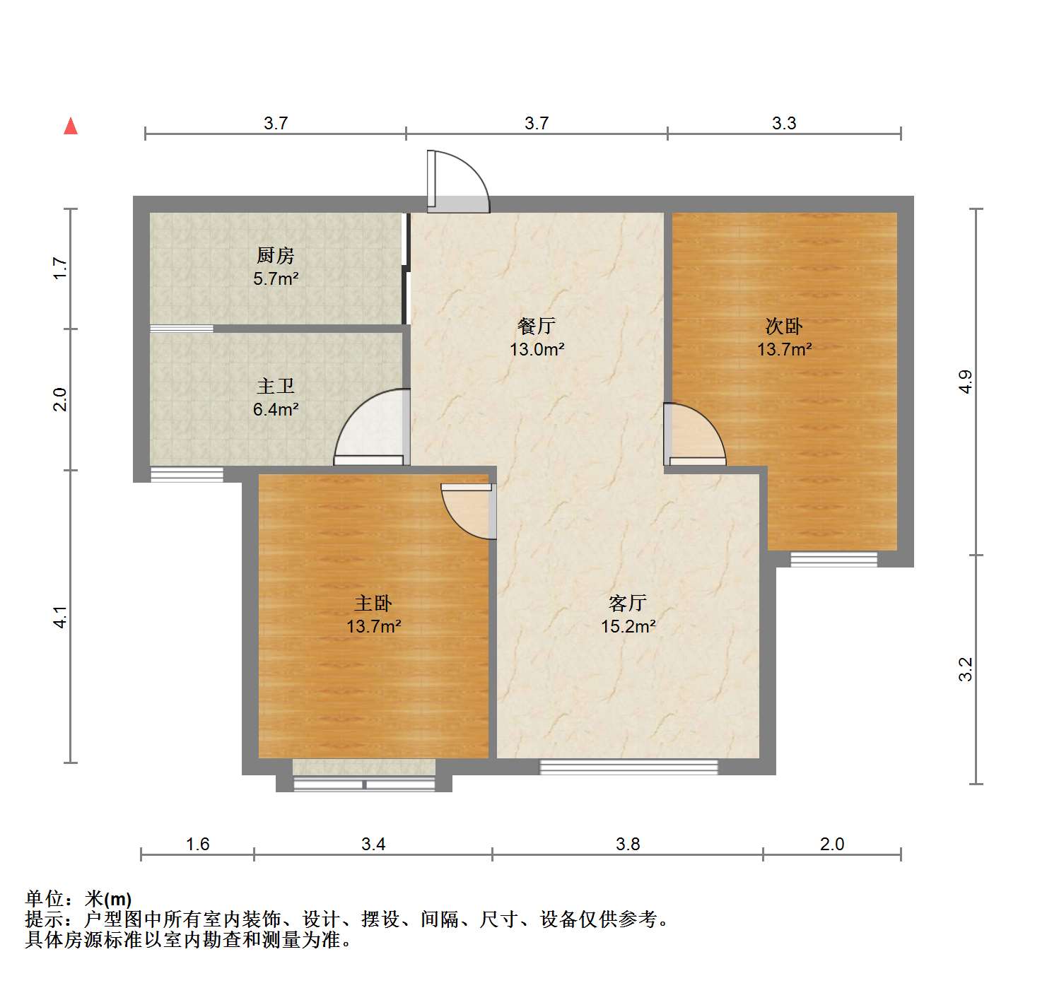 苏建学府雅居 2室1厅1卫 91.39m&sup2;