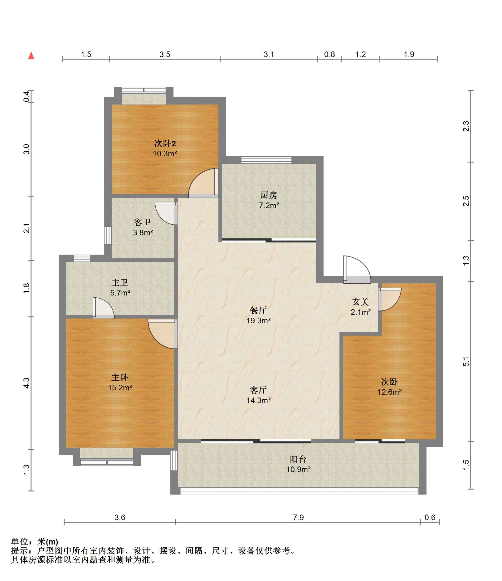 万科方圆 3室2厅2卫 130.46m&sup2;